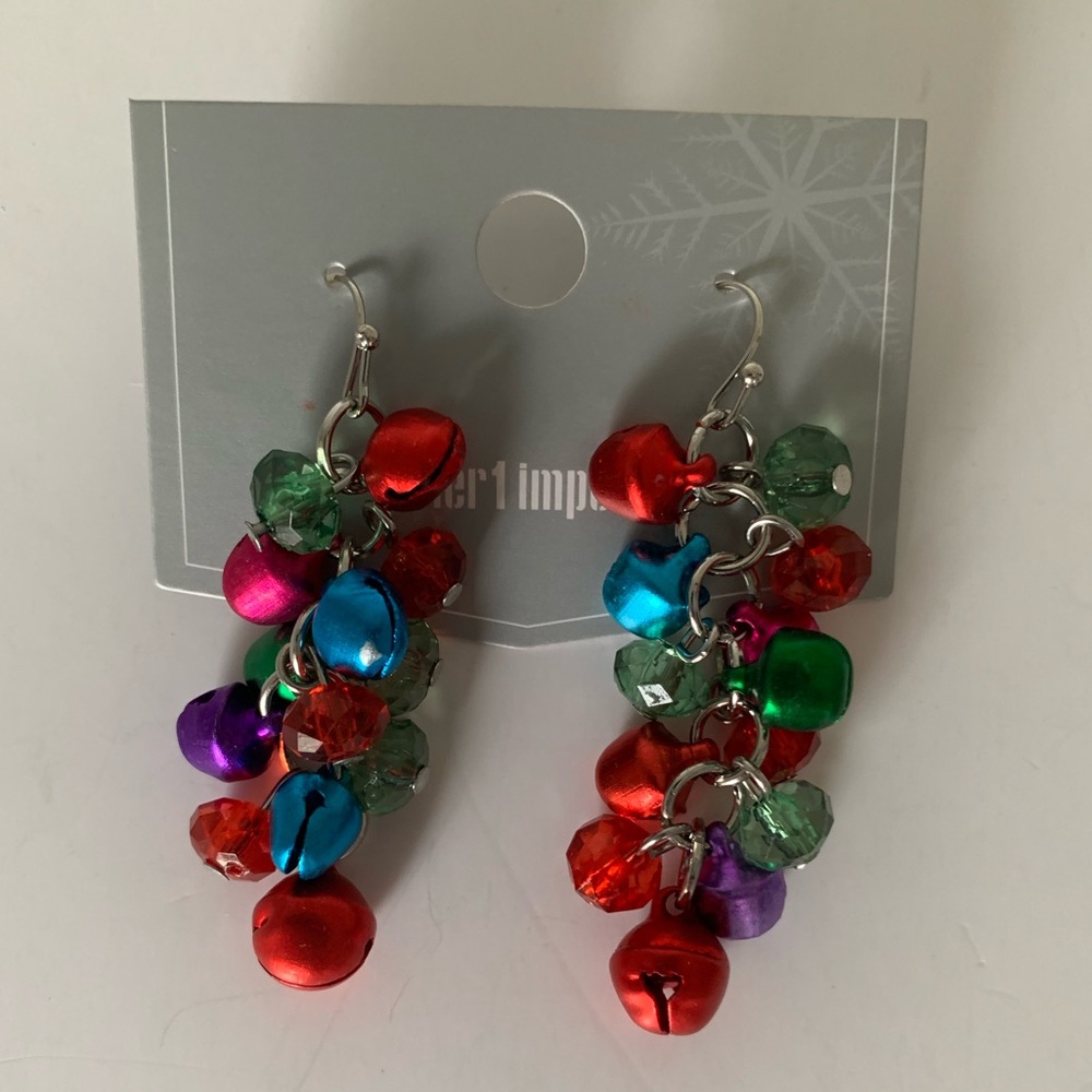 NWT Pier 1 Imports Earrings Christmas Holiday Jingle Bells Red Green Women 14+